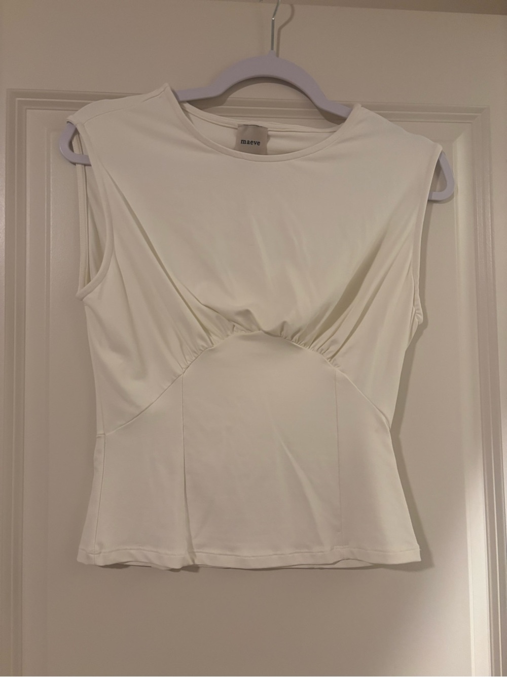 Maeve Cream Sleeveless Ruched Waist Tank